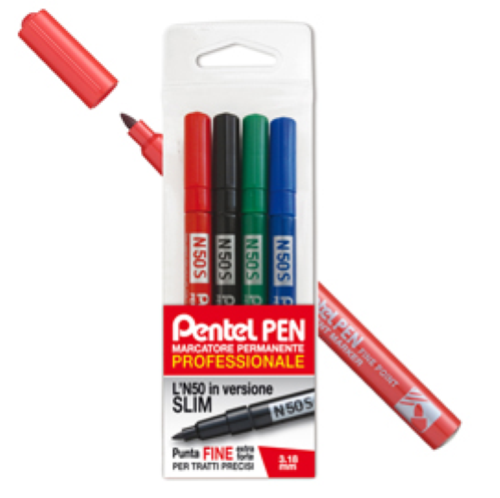 Marcatore permanente punta slim e fusto in metallo. Punta 3 18 mm. Colori assortiti